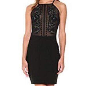 Guess | Black Halter Form Fitting Dress with Mesh Top